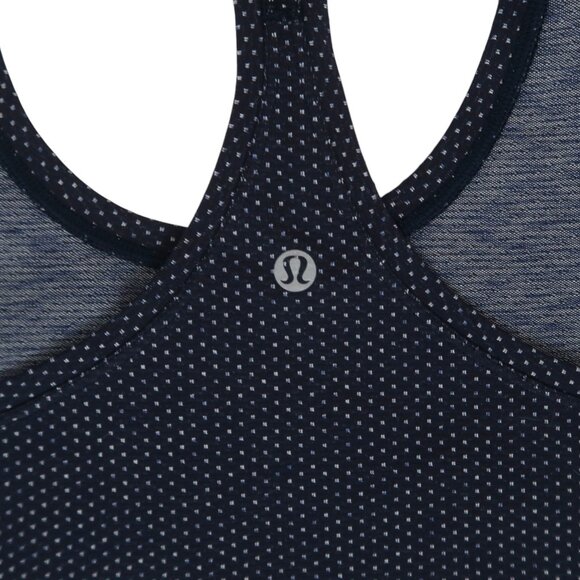 LULULEMON Cool Racerback II sz 14 Pacific Pointe True Navy polka dot EUC - Picture 5 of 7